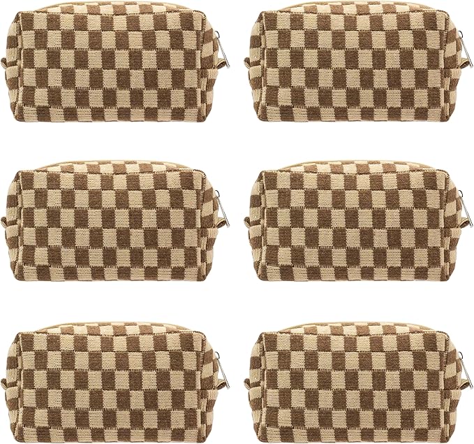 Brown & Tan Checkered Make-up Bag Bundle