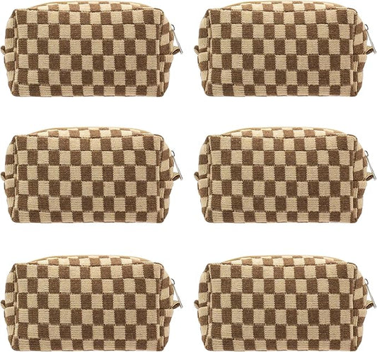 Brown & Tan Checkered Make-up Bag Bundle