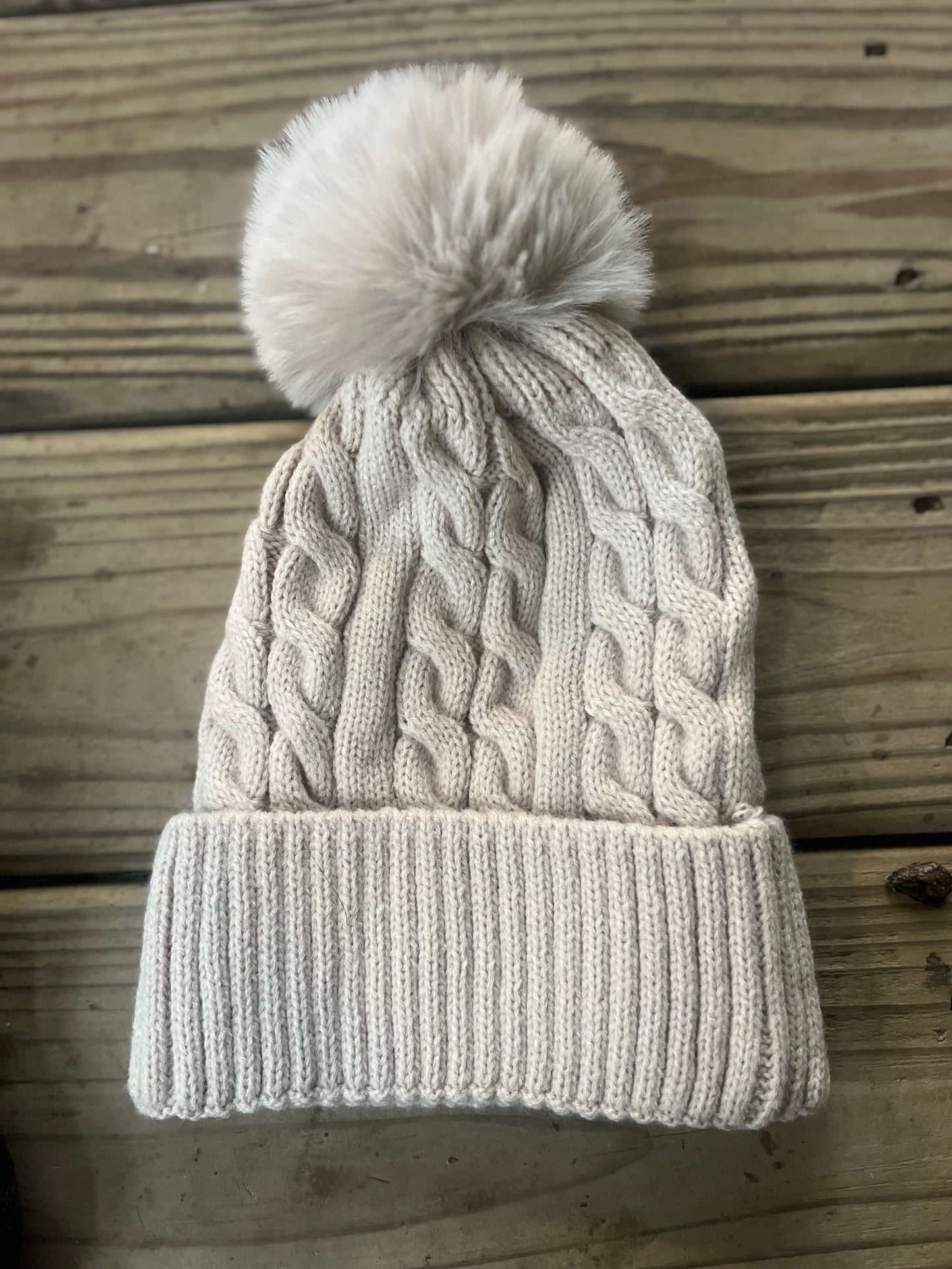 Beige Women's Knit Pom Beanie