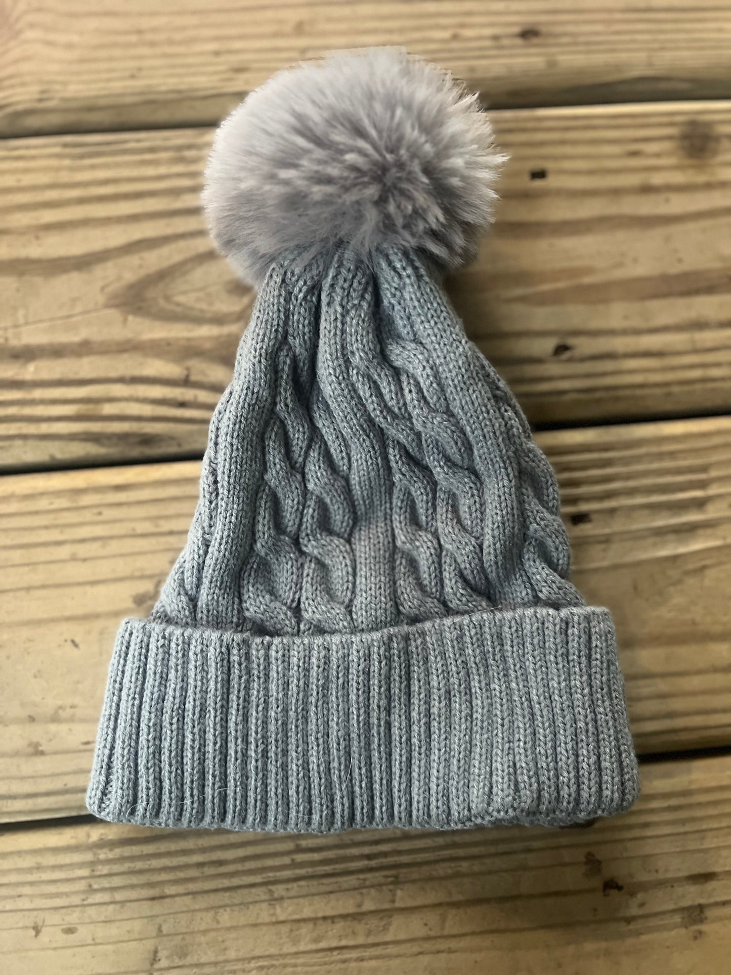 Gray Women's Knit Pom Beanie