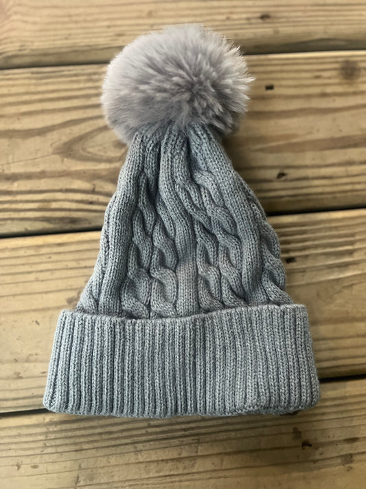 Gray Women's Knit Pom Beanie